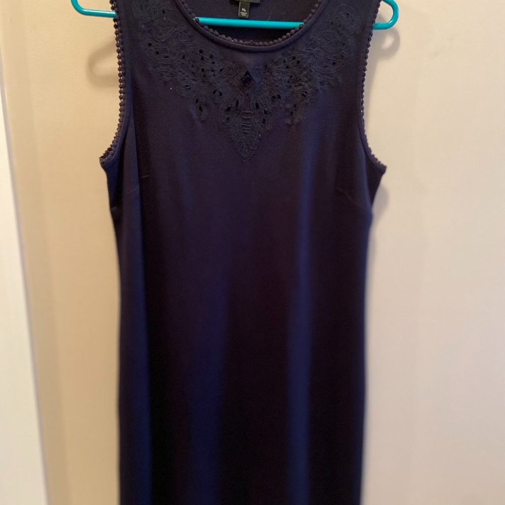 Talbot's Indigo Cutout Bodice Sleeveless Cotton Knit Dress, Size Petite M
